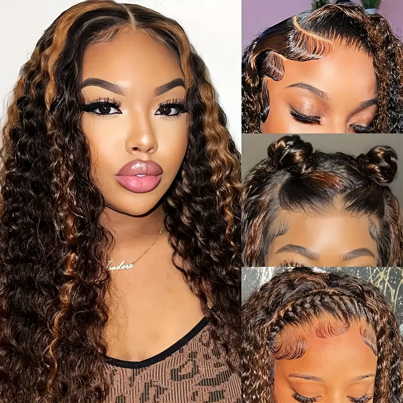 Highlight Lace Front Wig Human Hair 1B/30 Black And Brown Deep Wave Wigs Glueless Wigs Human Hair Pre Cut 13x4 HD Lace Frontal Wig Human Hair Pre Plucked with Baby Hair 200% Density human hair bundles Mother's Day Promotion